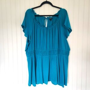 TORRID Teal Babydoll Washable Gauze Short Sleeve Smocked Waist Blouse Top 4X